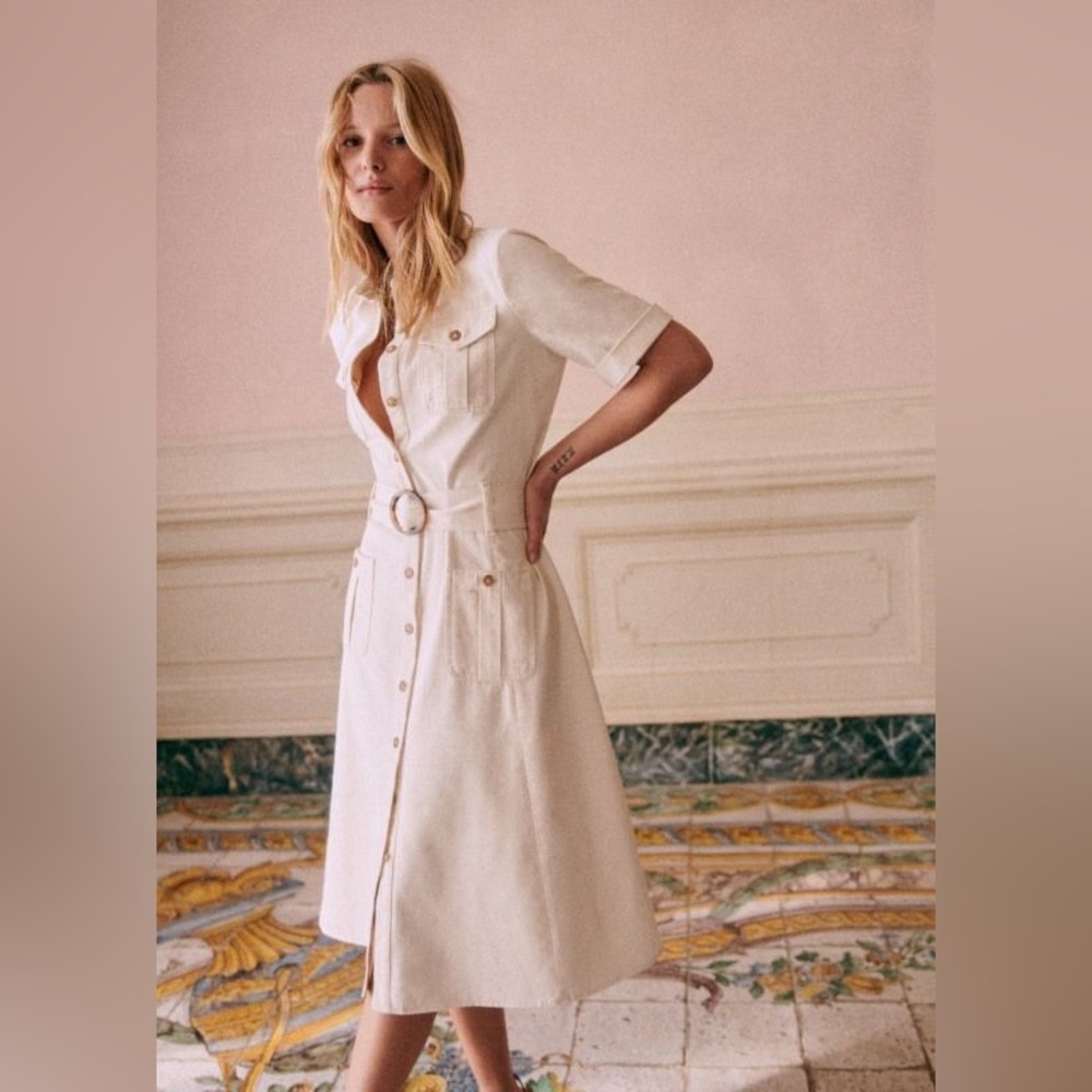 Sezane Raquel button down dress in ecru size 36